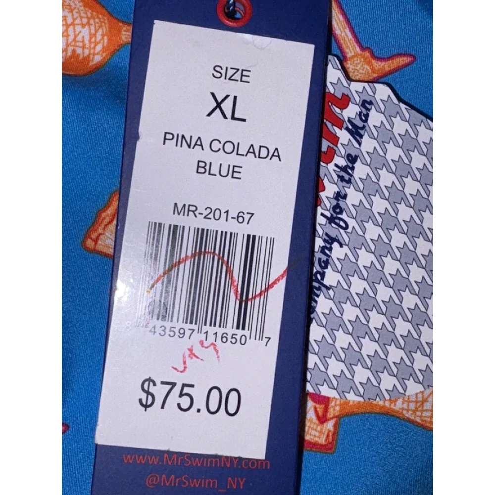 Mr. Swim Pina Colada Blue The Dale Swim Trunks Mens XL MR-201-67 NWT